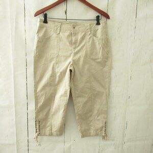 Style & Co Pants 8 Beige Tan Cargo Capri Crop Lace Up Ankle